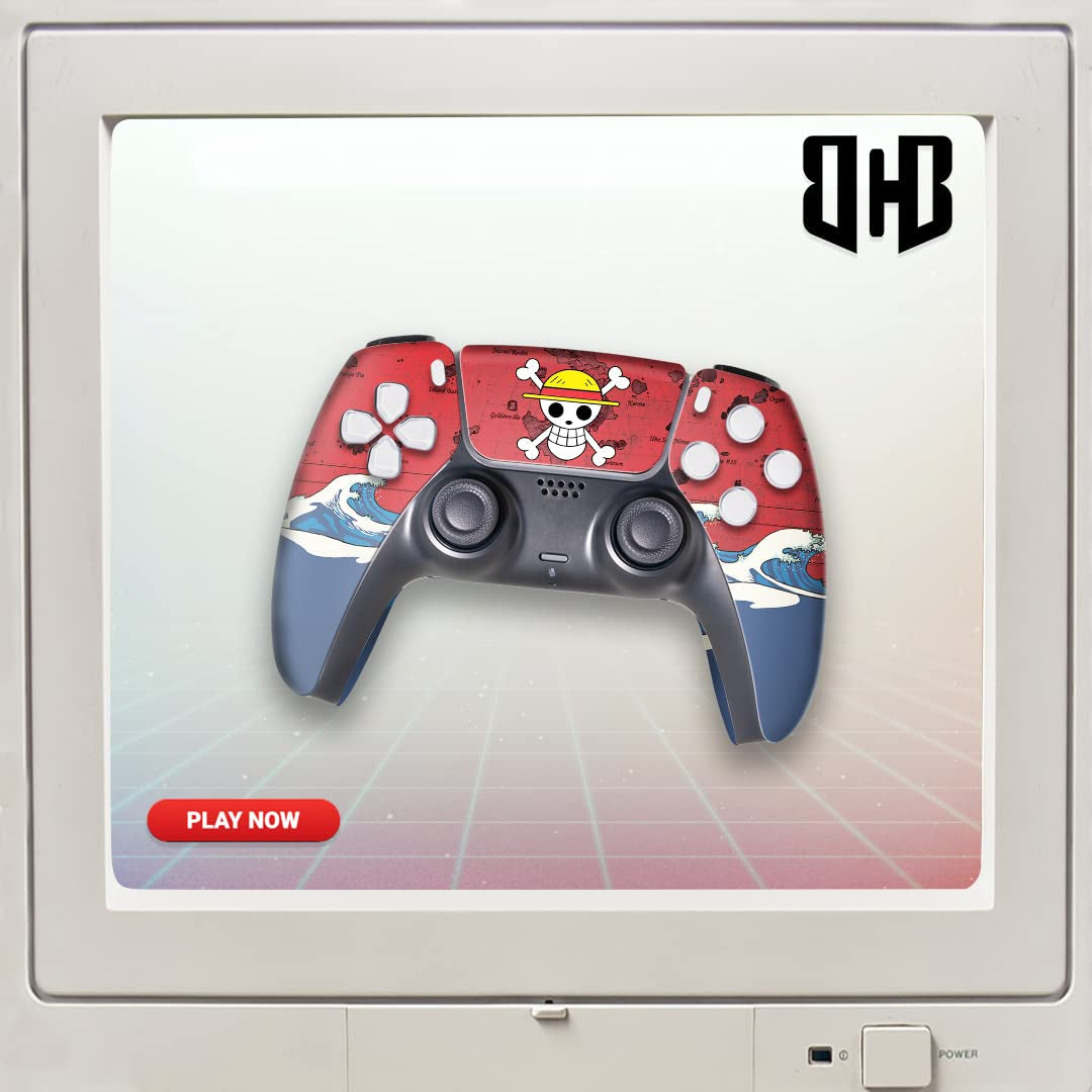 One Peice Custom PS-5 Controller Wireless Compatible with Play-Station 5 Console by BCB Controllers | Proudly Customized in USA with Permanent HYDRO-DIP Printing (NOT JUST a SKIN)