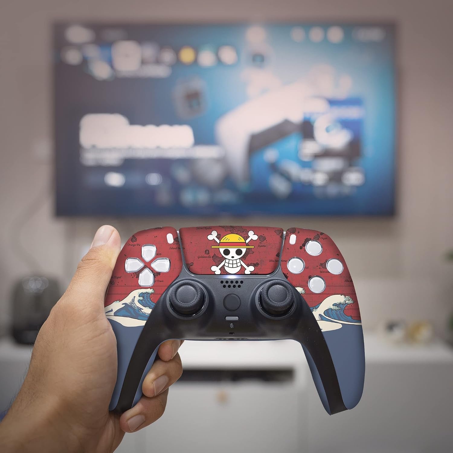 One Peice Custom PS-5 Controller Wireless Compatible with Play-Station 5 Console by BCB Controllers | Proudly Customized in USA with Permanent HYDRO-DIP Printing (NOT JUST a SKIN)