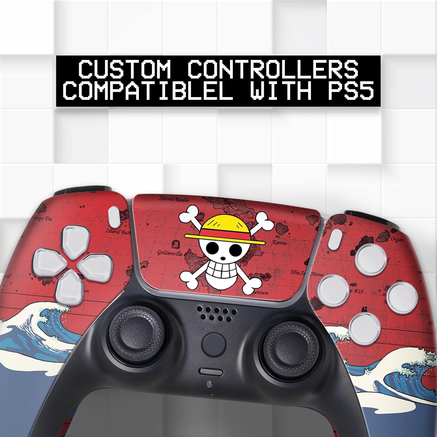 One Peice Custom PS-5 Controller Wireless Compatible with Play-Station 5 Console by BCB Controllers | Proudly Customized in USA with Permanent HYDRO-DIP Printing (NOT JUST a SKIN)