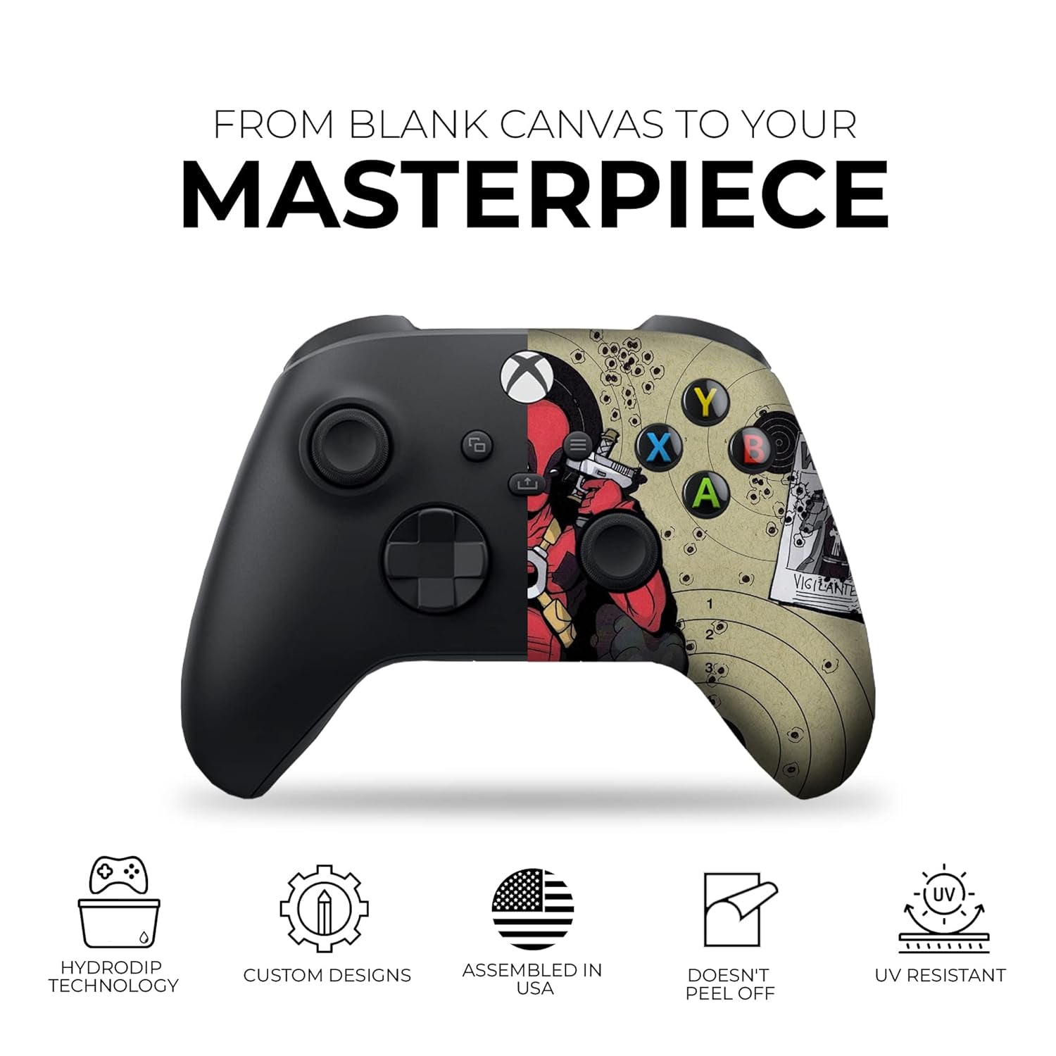 Deaddpool Headshot Custom X-Box Controller Wireless Compatible with X-Box One/X-Box Series X/S Proudly Customized in USA with Permanent HYDRO-DIP Printing (NOT JUST a SKIN)